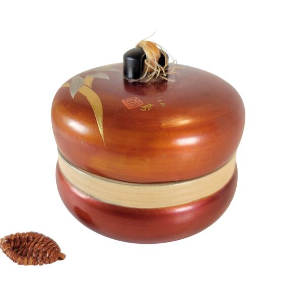 Vintage Japanese Lacquer Trinket Box Red Bamboo Design 4"x4" Loose Leaf - Picture 16 of 16